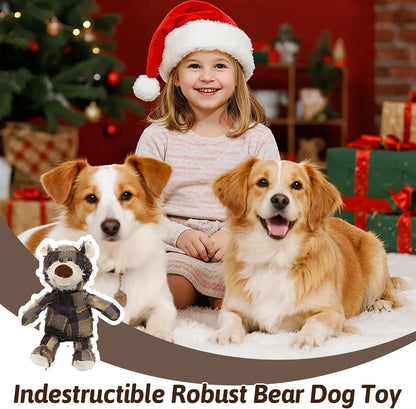 Dog Companion for Heavy Chewers- Indestructible Robust Bear Dog Toy, Resistant Squeaky Dog Toys for Heavy Chewers, Unbreakable Stuffed Plush Dog Toys for Aggressive Chewers (A-Navy)