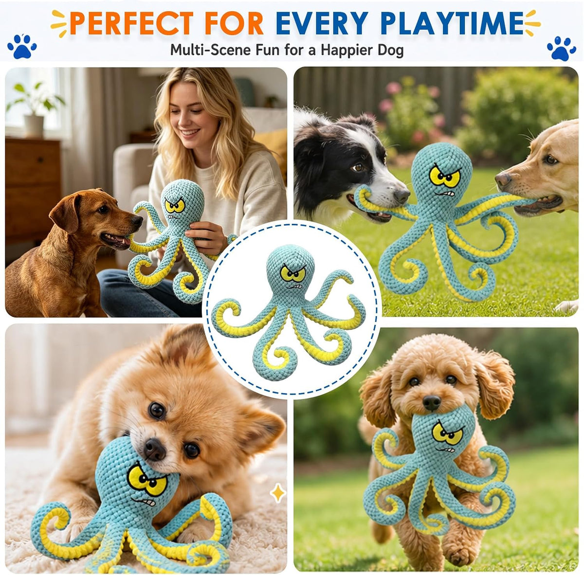 Dog Companion for Heavy Chewers- Indestructible Robust Bear Dog Toy, Resistant Squeaky Dog Toys for Heavy Chewers, Unbreakable Stuffed Plush Dog Toys for Aggressive Chewers (A-Navy)