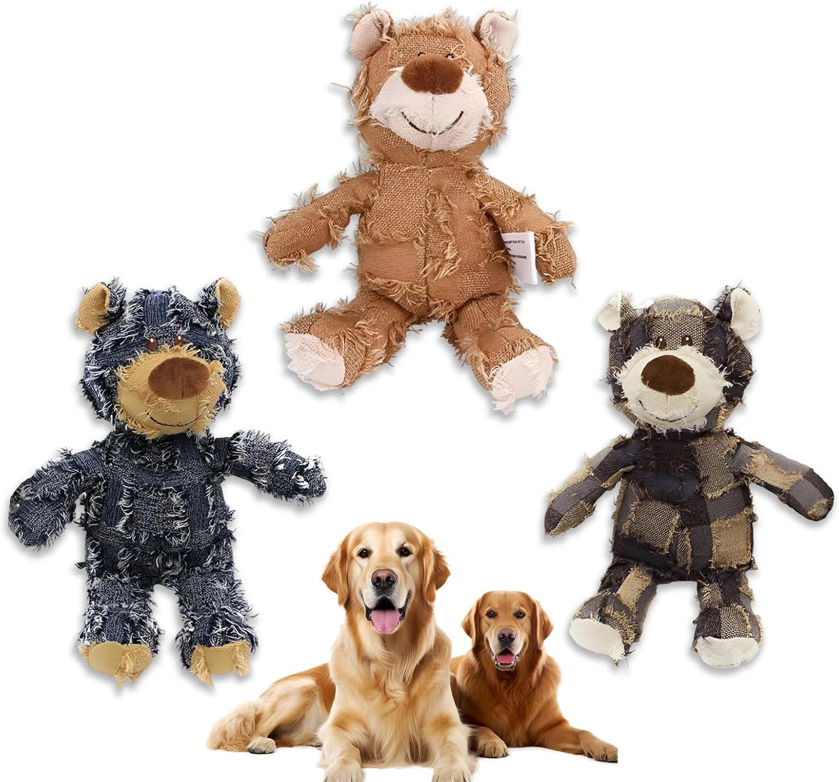 Dog Companion for Heavy Chewers- Indestructible Robust Bear Dog Toy, Resistant Squeaky Dog Toys for Heavy Chewers, Unbreakable Stuffed Plush Dog Toys for Aggressive Chewers (A-Navy)