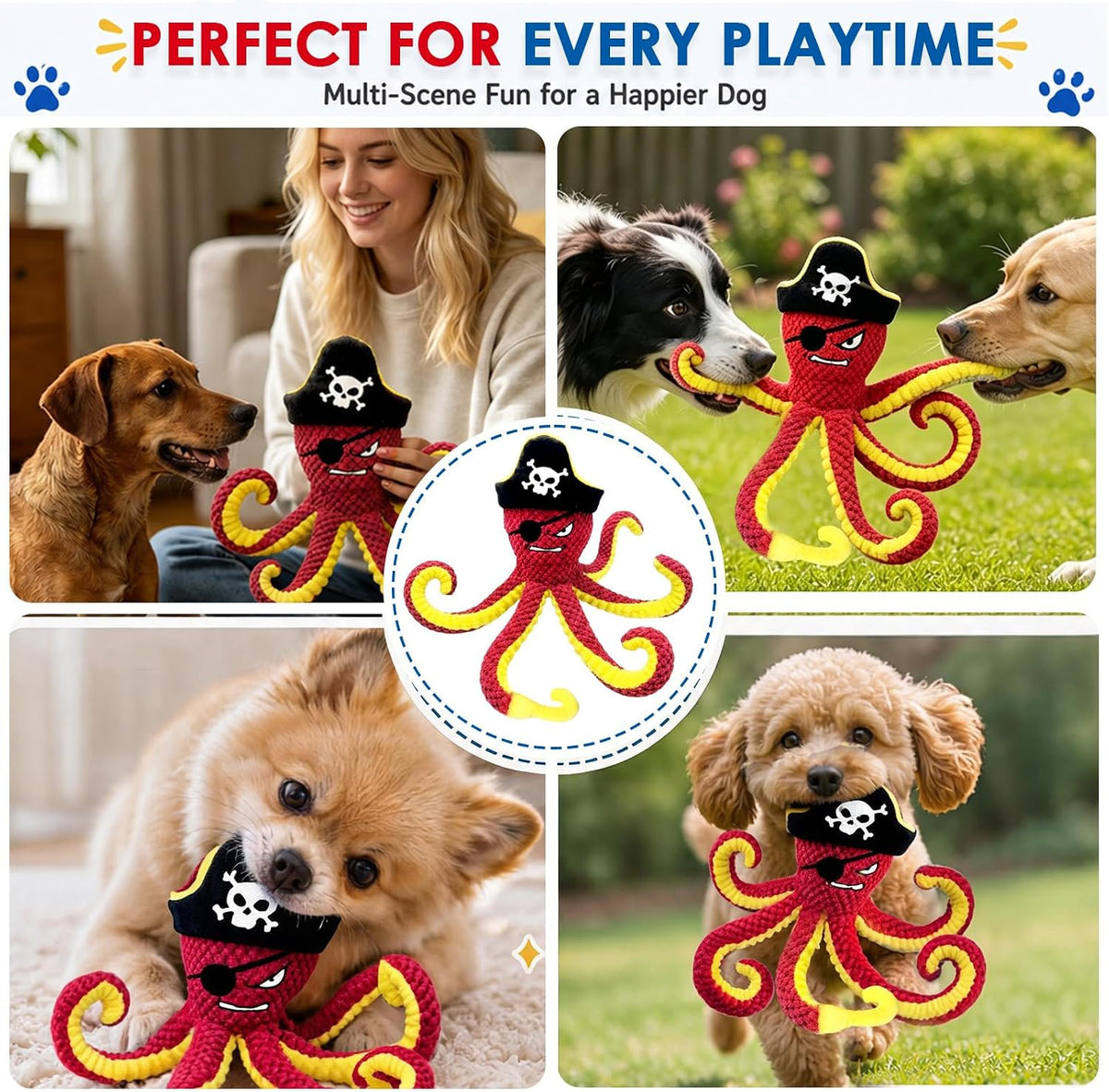 Dog Companion for Heavy Chewers- Indestructible Robust Bear Dog Toy, Resistant Squeaky Dog Toys for Heavy Chewers, Unbreakable Stuffed Plush Dog Toys for Aggressive Chewers (A-Navy)
