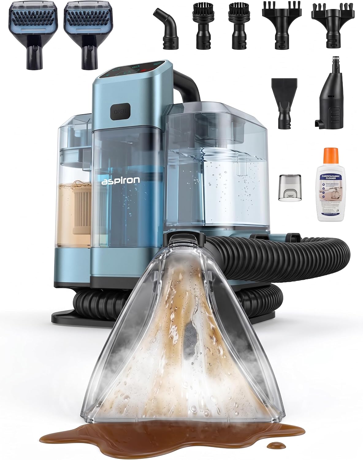 Carpet Cleaner,Fast Heating Steamer,Carpet Cleaner Machine for Home,Hot/Cold Water & Steam Wash,Spot Cleaning,20Kpa Powerful Suction,300ML Cleaning Solution,for Upholstery,Sofa,Pet Stain,Car
