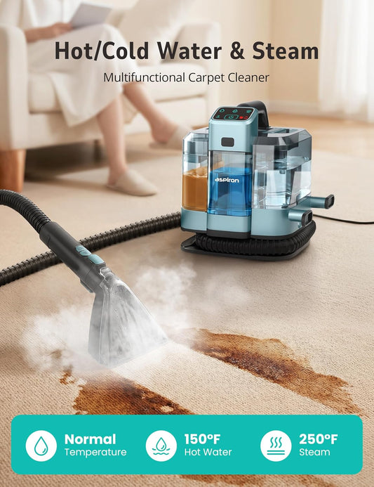 Carpet Cleaner,Fast Heating Steamer,Carpet Cleaner Machine for Home,Hot/Cold Water & Steam Wash,Spot Cleaning,20Kpa Powerful Suction,300ML Cleaning Solution,for Upholstery,Sofa,Pet Stain,Car