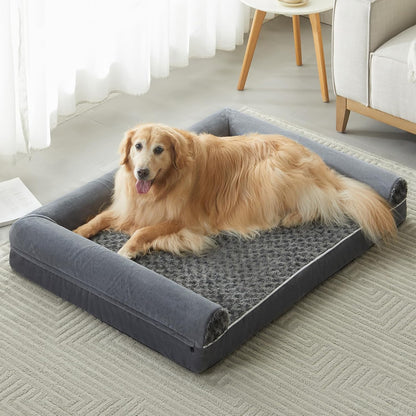 Orthopedic Washable Large Dog Bed for Senior Dog Comfy Sleep | Waterproof Big Soft Pet Couch Bed for Dogs Relax with Removable Cover Supportive Egg Crate Foam Grey 36x27 Inch