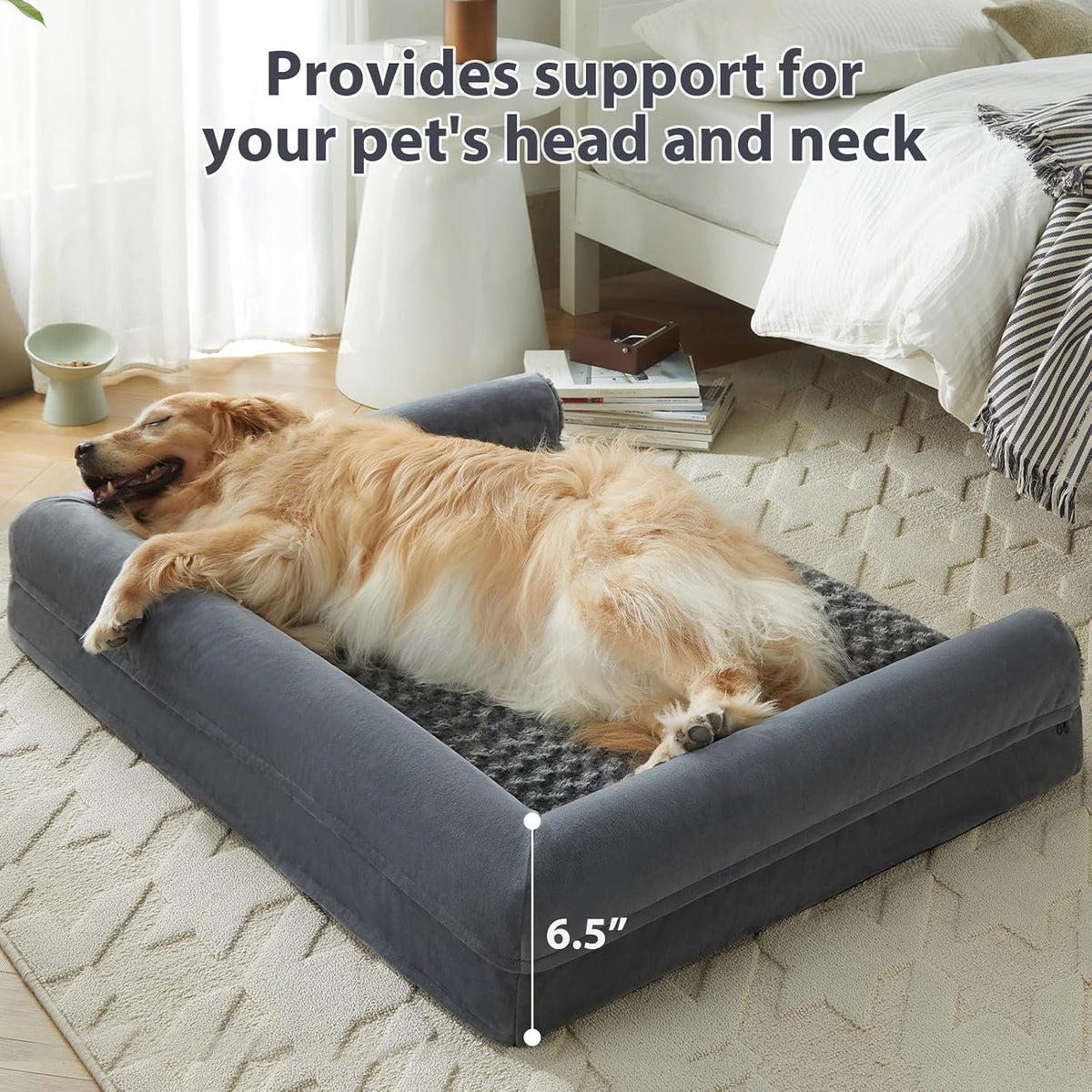 Orthopedic Washable Large Dog Bed for Senior Dog Comfy Sleep | Waterproof Big Soft Pet Couch Bed for Dogs Relax with Removable Cover Supportive Egg Crate Foam Grey 36x27 Inch