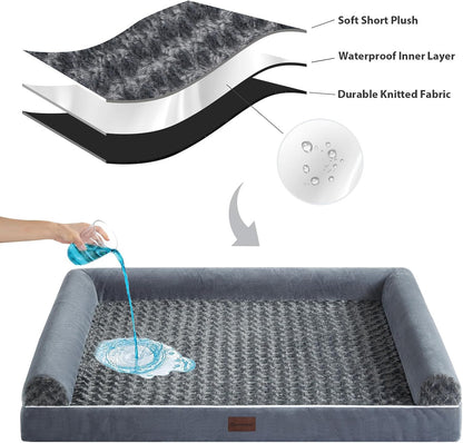 Orthopedic Washable Large Dog Bed for Senior Dog Comfy Sleep | Waterproof Big Soft Pet Couch Bed for Dogs Relax with Removable Cover Supportive Egg Crate Foam Grey 36x27 Inch