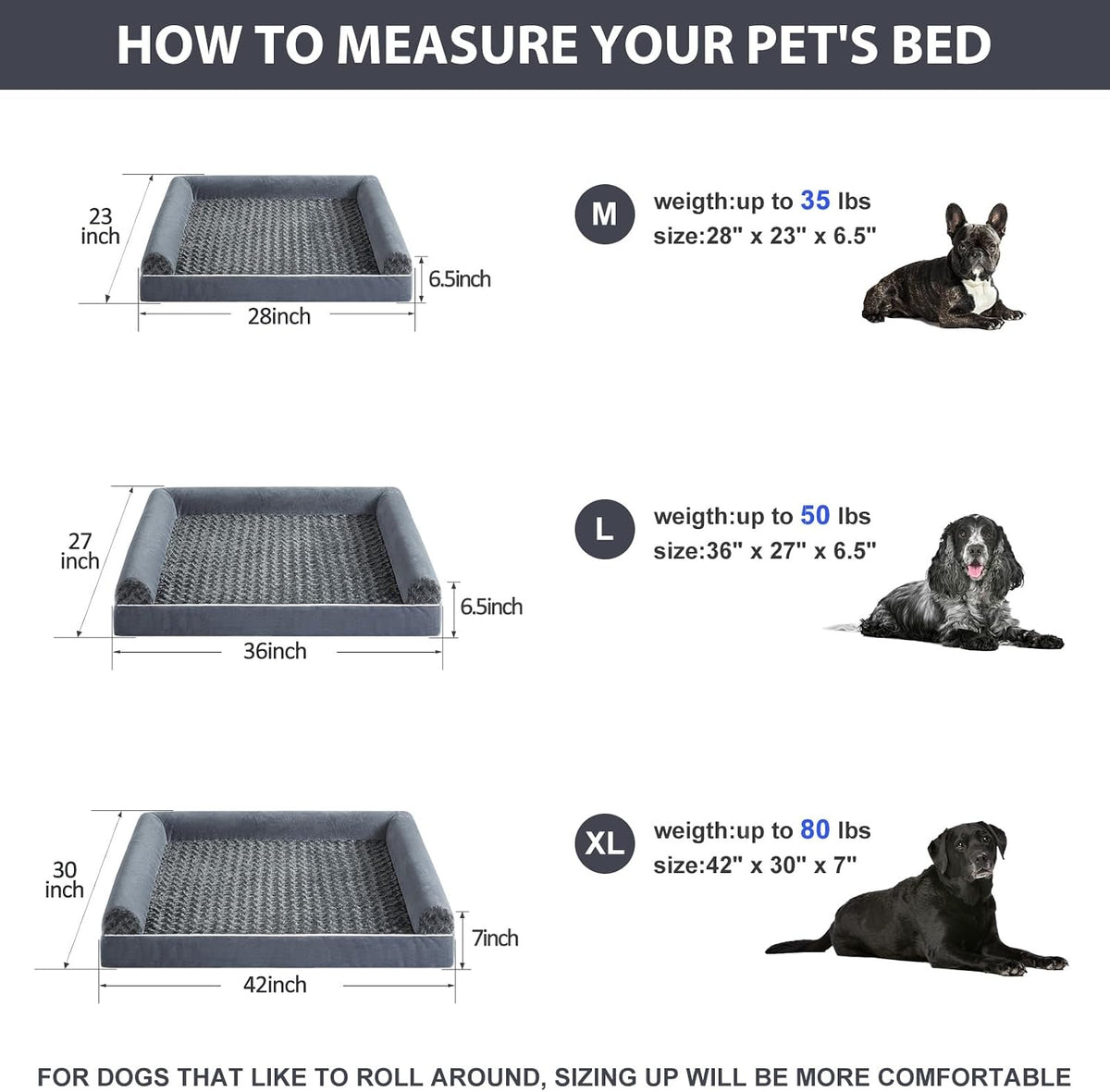 Orthopedic Washable Large Dog Bed for Senior Dog Comfy Sleep | Waterproof Big Soft Pet Couch Bed for Dogs Relax with Removable Cover Supportive Egg Crate Foam Grey 36x27 Inch