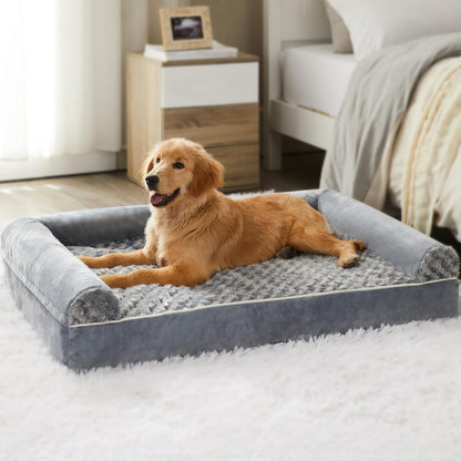 Orthopedic Washable Large Dog Bed for Senior Dog Comfy Sleep | Waterproof Big Soft Pet Couch Bed for Dogs Relax with Removable Cover Supportive Egg Crate Foam Grey 36x27 Inch