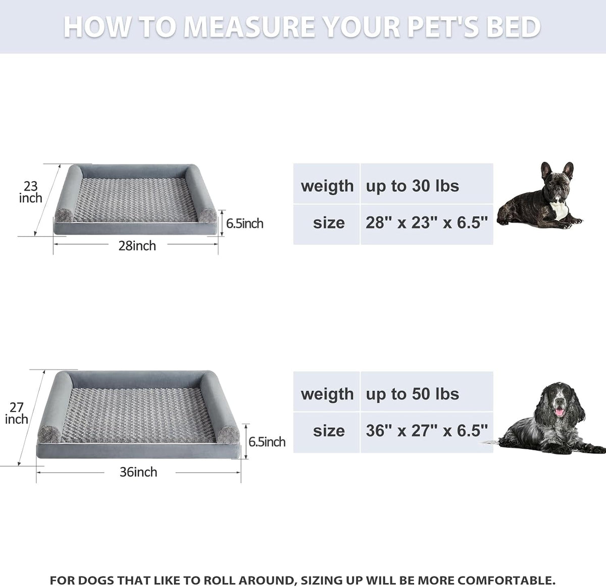 Orthopedic Washable Large Dog Bed for Senior Dog Comfy Sleep | Waterproof Big Soft Pet Couch Bed for Dogs Relax with Removable Cover Supportive Egg Crate Foam Grey 36x27 Inch