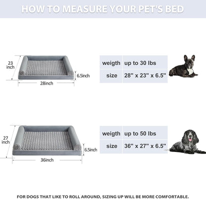 Orthopedic Washable Large Dog Bed for Senior Dog Comfy Sleep | Waterproof Big Soft Pet Couch Bed for Dogs Relax with Removable Cover Supportive Egg Crate Foam Grey 36x27 Inch