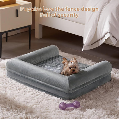 Orthopedic Washable Large Dog Bed for Senior Dog Comfy Sleep | Waterproof Big Soft Pet Couch Bed for Dogs Relax with Removable Cover Supportive Egg Crate Foam Grey 36x27 Inch