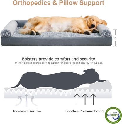 Orthopedic Washable Large Dog Bed for Senior Dog Comfy Sleep | Waterproof Big Soft Pet Couch Bed for Dogs Relax with Removable Cover Supportive Egg Crate Foam Grey 36x27 Inch