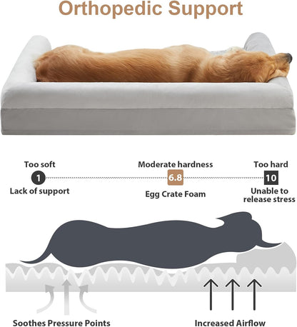 Orthopedic Washable Large Dog Bed for Senior Dog Comfy Sleep | Waterproof Big Soft Pet Couch Bed for Dogs Relax with Removable Cover Supportive Egg Crate Foam Grey 36x27 Inch