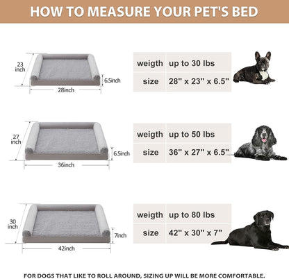 Orthopedic Washable Large Dog Bed for Senior Dog Comfy Sleep | Waterproof Big Soft Pet Couch Bed for Dogs Relax with Removable Cover Supportive Egg Crate Foam Grey 36x27 Inch