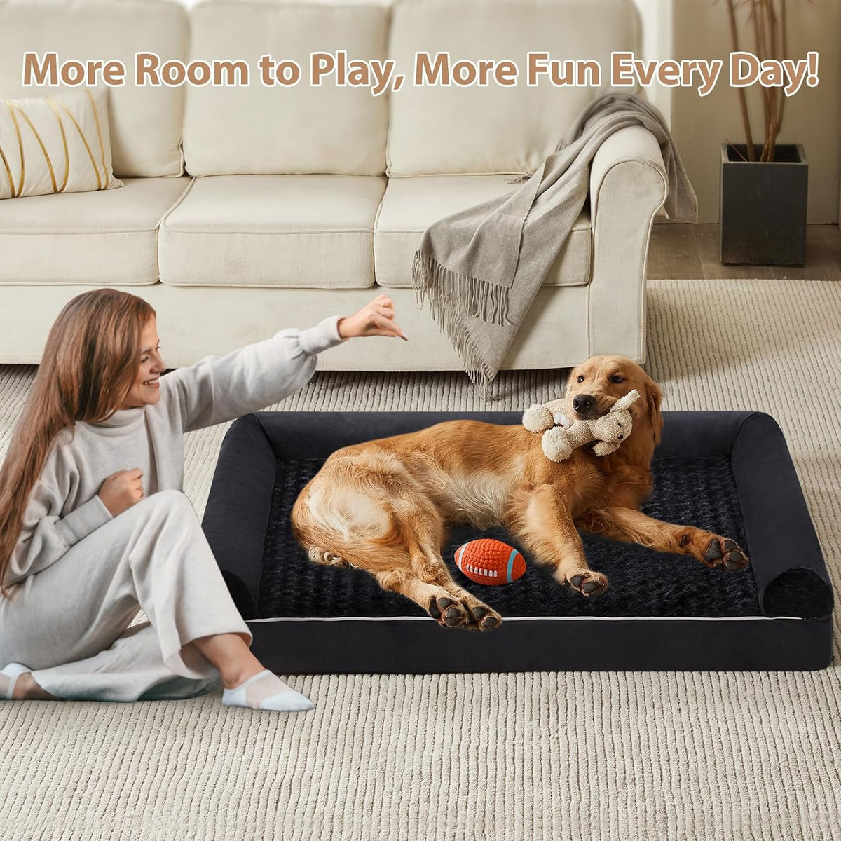 Orthopedic Washable Large Dog Bed for Senior Dog Comfy Sleep | Waterproof Big Soft Pet Couch Bed for Dogs Relax with Removable Cover Supportive Egg Crate Foam Grey 36x27 Inch