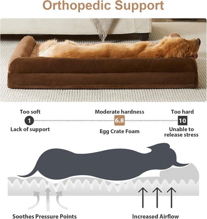 Orthopedic Washable Large Dog Bed for Senior Dog Comfy Sleep | Waterproof Big Soft Pet Couch Bed for Dogs Relax with Removable Cover Supportive Egg Crate Foam Grey 36x27 Inch