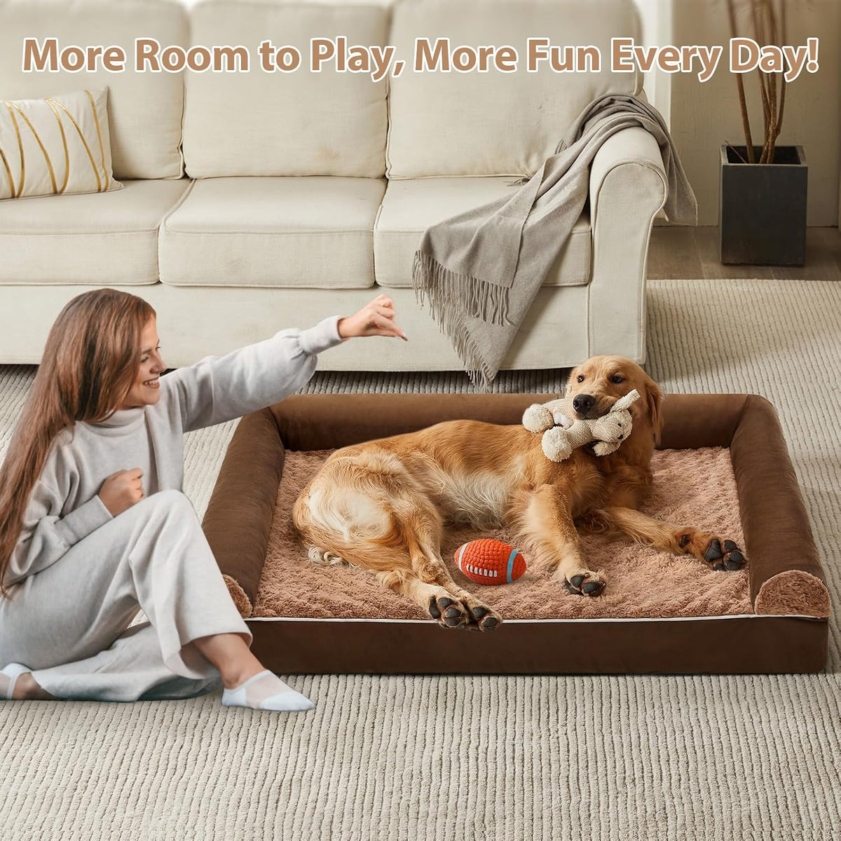 Orthopedic Washable Large Dog Bed for Senior Dog Comfy Sleep | Waterproof Big Soft Pet Couch Bed for Dogs Relax with Removable Cover Supportive Egg Crate Foam Grey 36x27 Inch