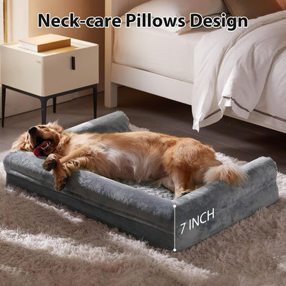 Orthopedic Washable Large Dog Bed for Senior Dog Comfy Sleep | Waterproof Big Soft Pet Couch Bed for Dogs Relax with Removable Cover Supportive Egg Crate Foam Grey 36x27 Inch