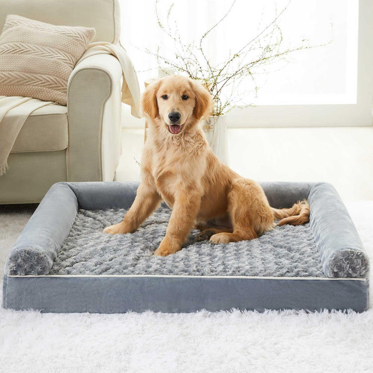 Orthopedic Washable Large Dog Bed for Senior Dog Comfy Sleep | Waterproof Big Soft Pet Couch Bed for Dogs Relax with Removable Cover Supportive Egg Crate Foam Grey 36x27 Inch