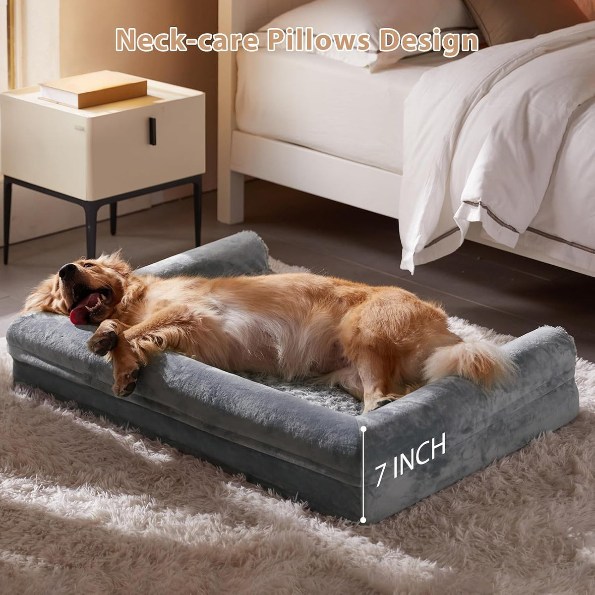 Orthopedic Washable Large Dog Bed for Senior Dog Comfy Sleep | Waterproof Big Soft Pet Couch Bed for Dogs Relax with Removable Cover Supportive Egg Crate Foam Grey 36x27 Inch