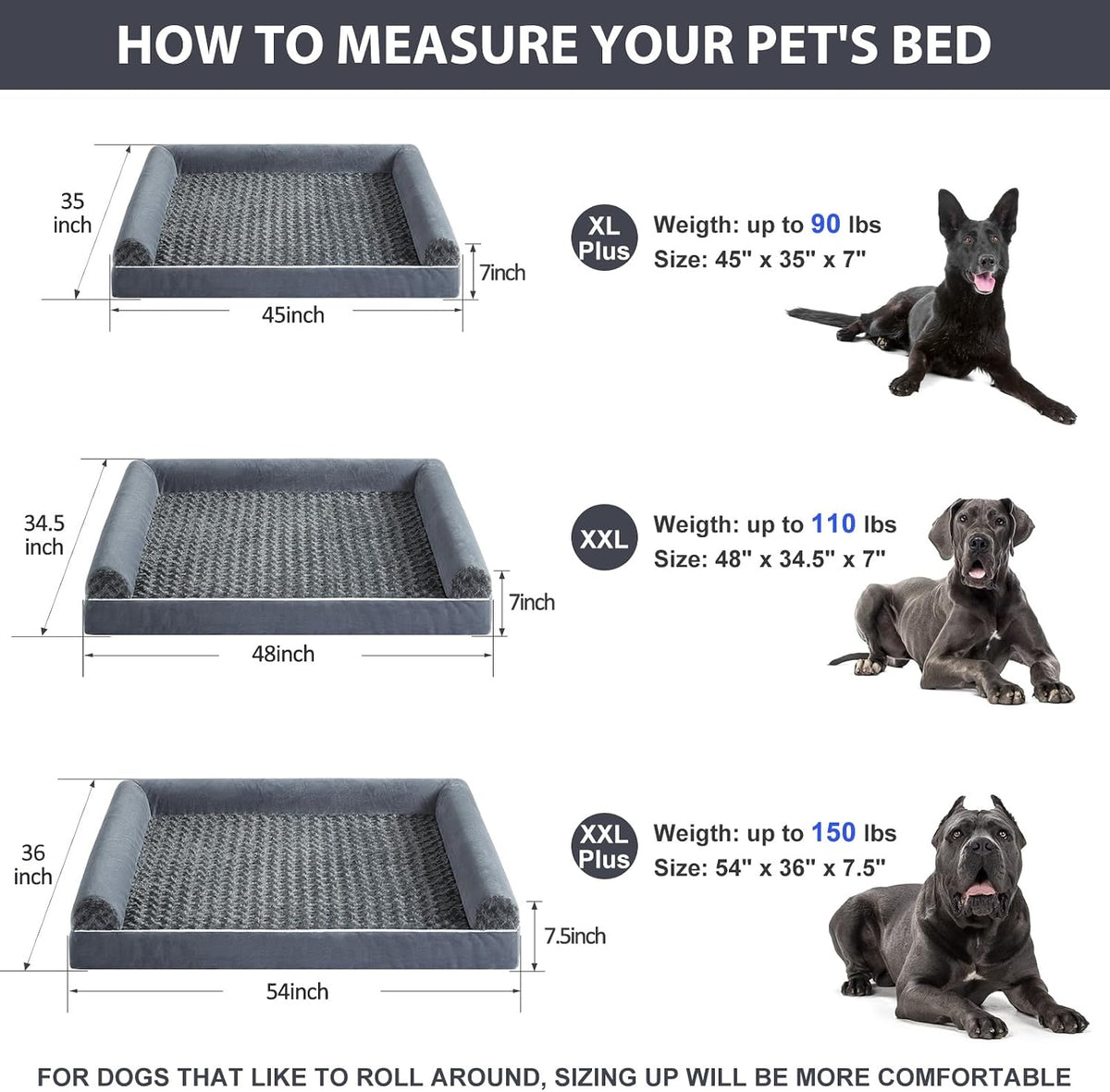 Orthopedic Washable Large Dog Bed for Senior Dog Comfy Sleep | Waterproof Big Soft Pet Couch Bed for Dogs Relax with Removable Cover Supportive Egg Crate Foam Grey 36x27 Inch