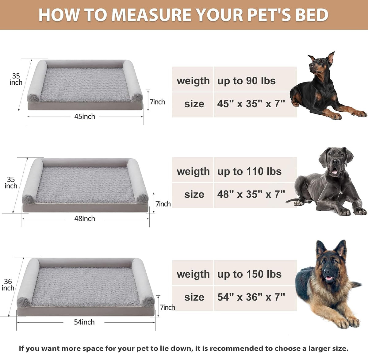 Orthopedic Washable Large Dog Bed for Senior Dog Comfy Sleep | Waterproof Big Soft Pet Couch Bed for Dogs Relax with Removable Cover Supportive Egg Crate Foam Grey 36x27 Inch