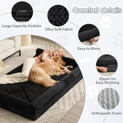 Orthopedic Washable Large Dog Bed for Senior Dog Comfy Sleep | Waterproof Big Soft Pet Couch Bed for Dogs Relax with Removable Cover Supportive Egg Crate Foam Grey 36x27 Inch