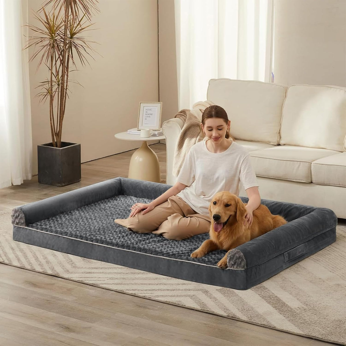 Orthopedic Washable Large Dog Bed for Senior Dog Comfy Sleep | Waterproof Big Soft Pet Couch Bed for Dogs Relax with Removable Cover Supportive Egg Crate Foam Grey 36x27 Inch