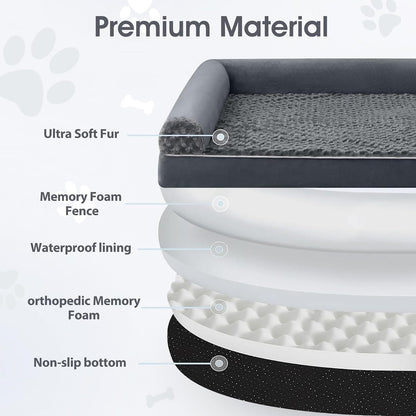 Orthopedic Washable Large Dog Bed for Senior Dog Comfy Sleep | Waterproof Big Soft Pet Couch Bed for Dogs Relax with Removable Cover Supportive Egg Crate Foam Grey 36x27 Inch