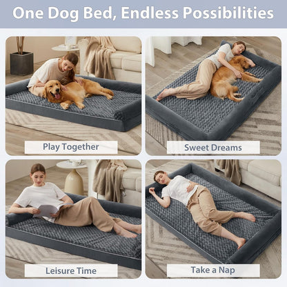 Orthopedic Washable Large Dog Bed for Senior Dog Comfy Sleep | Waterproof Big Soft Pet Couch Bed for Dogs Relax with Removable Cover Supportive Egg Crate Foam Grey 36x27 Inch
