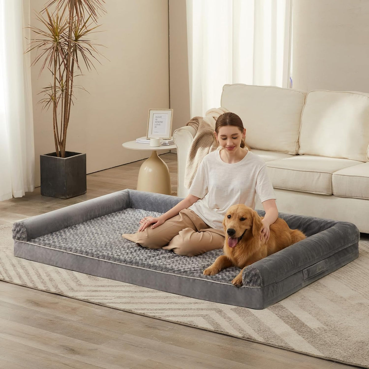 Orthopedic Washable Large Dog Bed for Senior Dog Comfy Sleep | Waterproof Big Soft Pet Couch Bed for Dogs Relax with Removable Cover Supportive Egg Crate Foam Grey 36x27 Inch