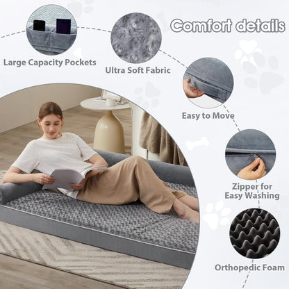 Orthopedic Washable Large Dog Bed for Senior Dog Comfy Sleep | Waterproof Big Soft Pet Couch Bed for Dogs Relax with Removable Cover Supportive Egg Crate Foam Grey 36x27 Inch