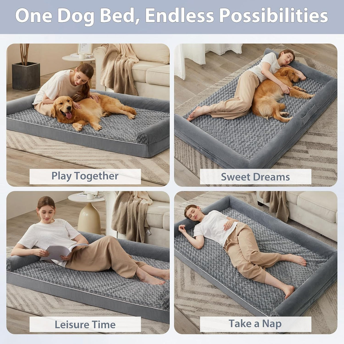 Orthopedic Washable Large Dog Bed for Senior Dog Comfy Sleep | Waterproof Big Soft Pet Couch Bed for Dogs Relax with Removable Cover Supportive Egg Crate Foam Grey 36x27 Inch