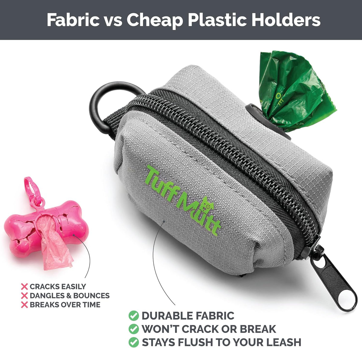 Dog Poop Bag Holder for Leashes with Velcro Attachment