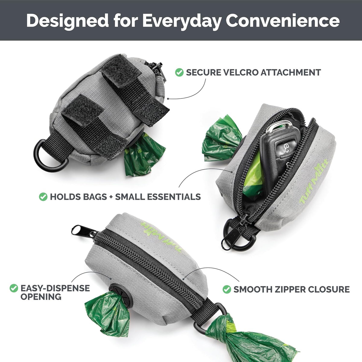 Dog Poop Bag Holder for Leashes with Velcro Attachment