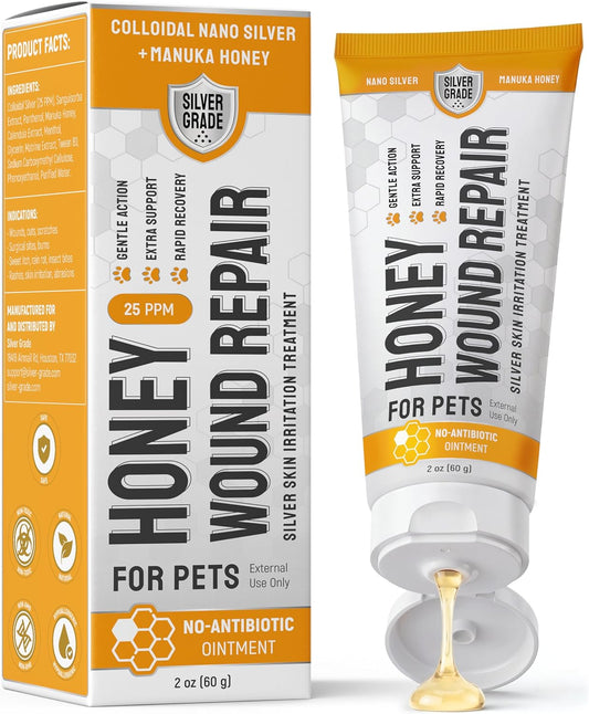 Dog Wound Care with Manuka Honey & Colloidal Silver for Scratches & Skin Irritations – Cat & Dog Hot Spot Treatment Gel Works as Honey Rapid Wound Repair for Horses – for All Pets – 2-Oz