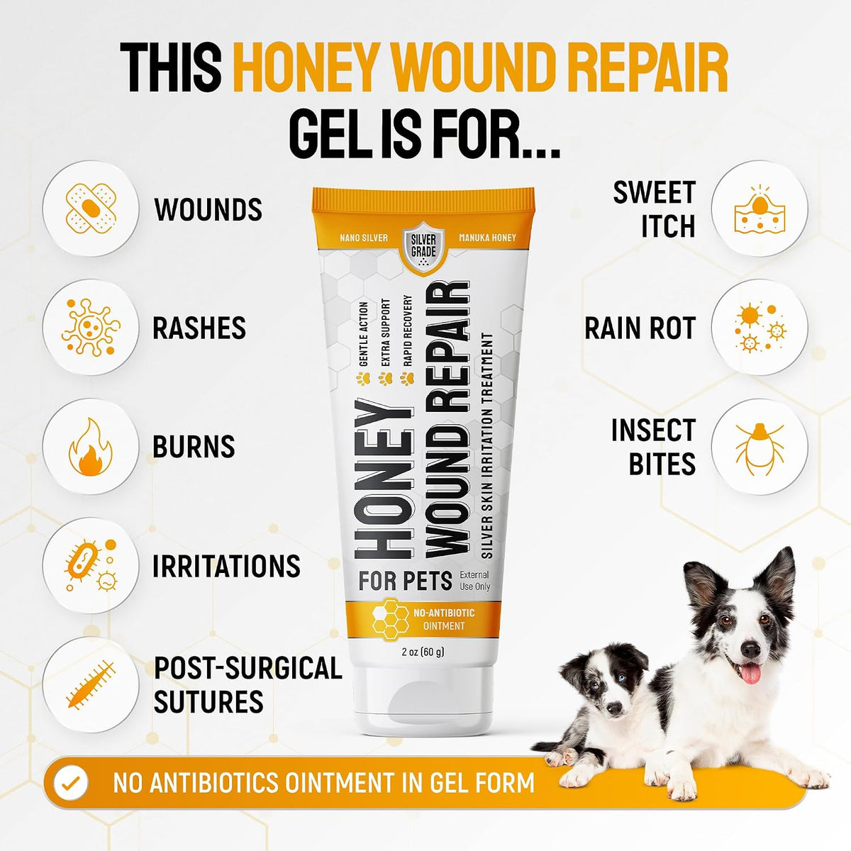 Dog Wound Care with Manuka Honey & Colloidal Silver for Scratches & Skin Irritations – Cat & Dog Hot Spot Treatment Gel Works as Honey Rapid Wound Repair for Horses – for All Pets – 2-Oz