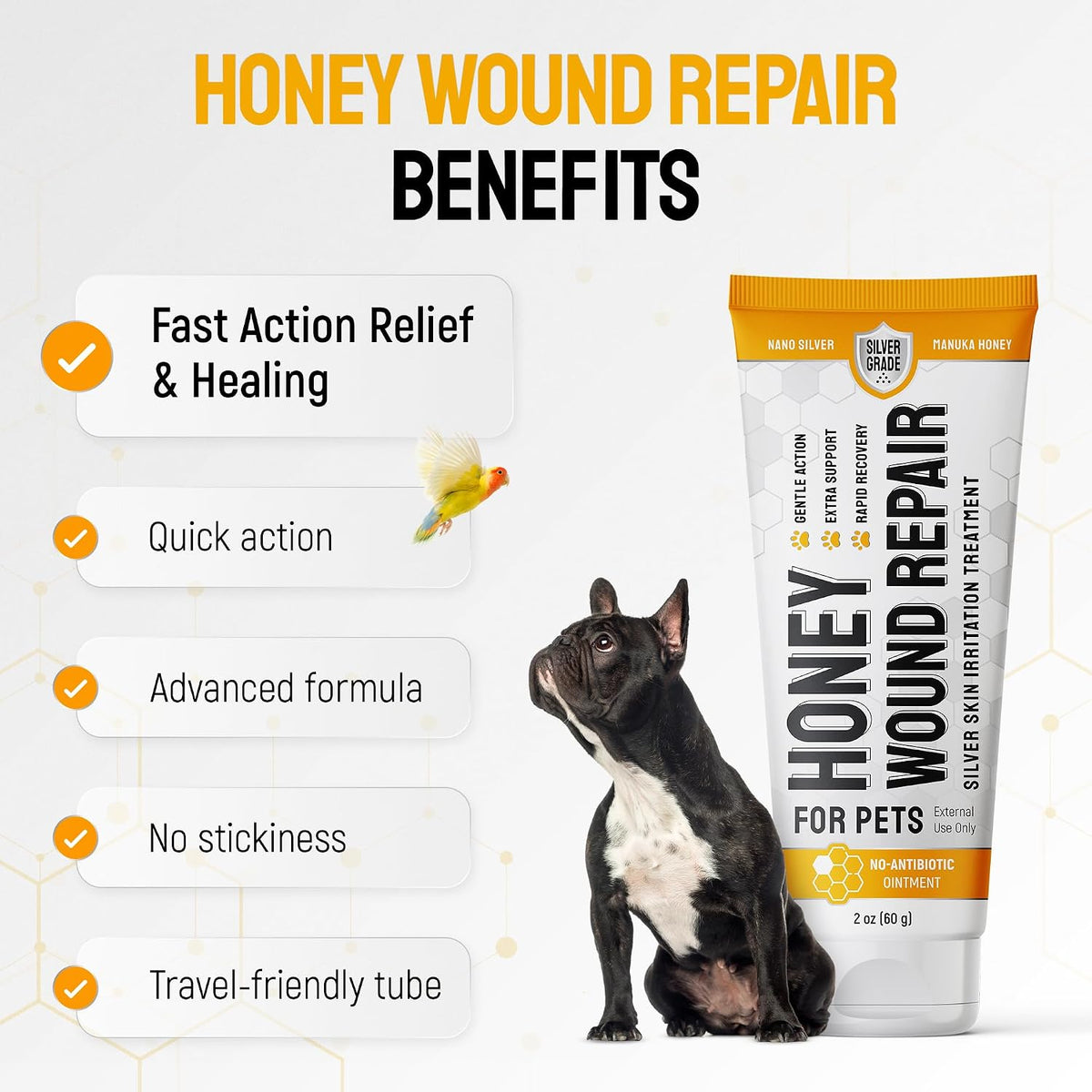 Dog Wound Care with Manuka Honey & Colloidal Silver for Scratches & Skin Irritations – Cat & Dog Hot Spot Treatment Gel Works as Honey Rapid Wound Repair for Horses – for All Pets – 2-Oz