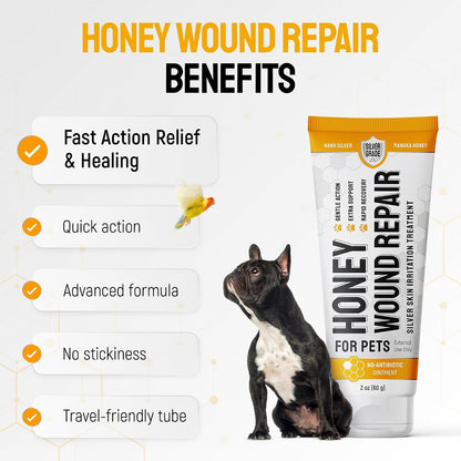 Dog Wound Care with Manuka Honey & Colloidal Silver for Scratches & Skin Irritations – Cat & Dog Hot Spot Treatment Gel Works as Honey Rapid Wound Repair for Horses – for All Pets – 2-Oz