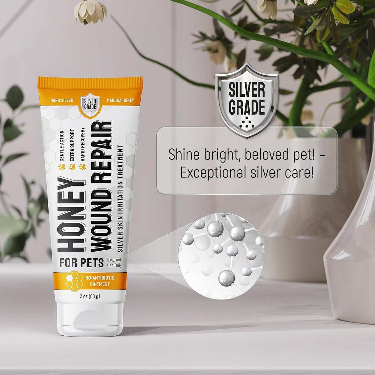 Dog Wound Care with Manuka Honey & Colloidal Silver for Scratches & Skin Irritations – Cat & Dog Hot Spot Treatment Gel Works as Honey Rapid Wound Repair for Horses – for All Pets – 2-Oz
