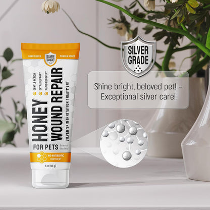 Dog Wound Care with Manuka Honey & Colloidal Silver for Scratches & Skin Irritations – Cat & Dog Hot Spot Treatment Gel Works as Honey Rapid Wound Repair for Horses – for All Pets – 2-Oz