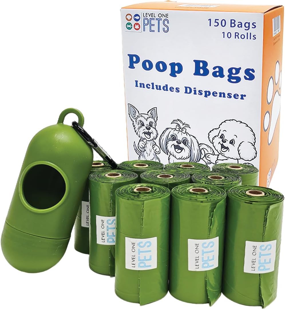 Pet Poop Leak Proof Waste Bags with Dispenser and Leash Clip, Lavender Scented, 9" x 13" Large Size, Bags (150)