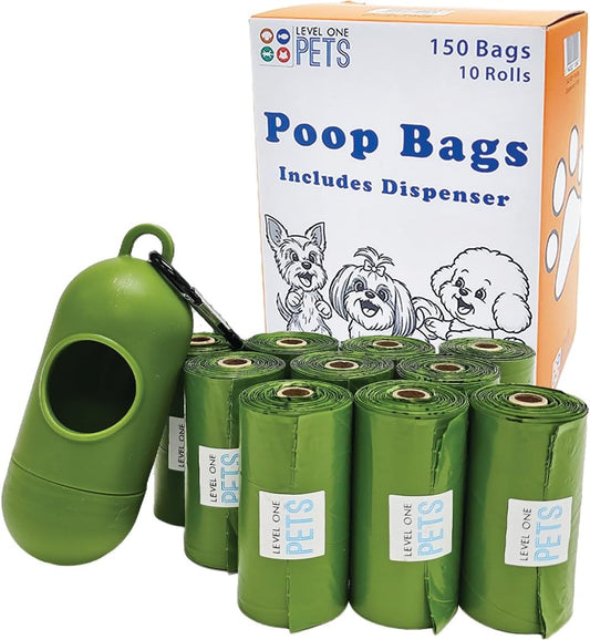 Pet Poop Leak Proof Waste Bags with Dispenser and Leash Clip, Lavender Scented, 9" x 13" Large Size, Bags (150)