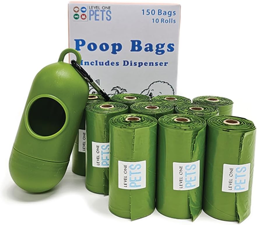 Pet Poop Leak Proof Waste Bags with Dispenser and Leash Clip, Lavender Scented, 9" x 13" Large Size, Bags (150)