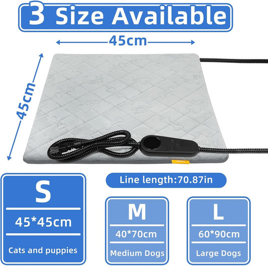 Pet Heating Pad for Cats Dogs Electric Heated Bed Waterproof Warming Mat Indoor Outdoor Chew Resistant Cord Adjustable 5 Timer and 6 Level Temperature for Pets Puppy Animals-17.7x17.7in