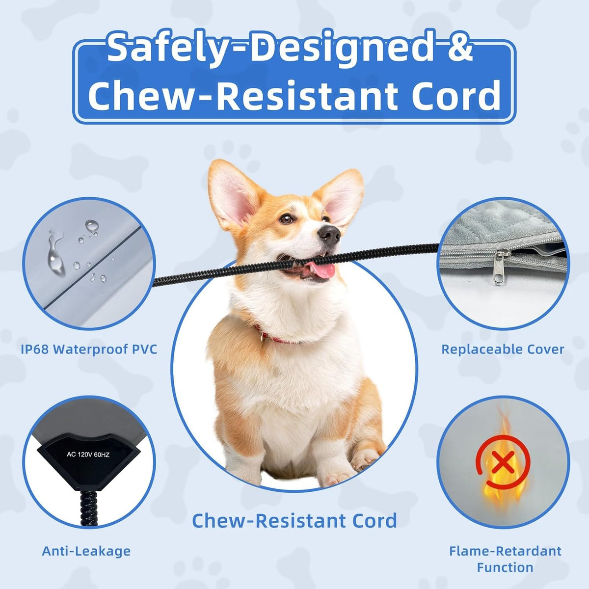 Pet Heating Pad for Cats Dogs Electric Heated Bed Waterproof Warming Mat Indoor Outdoor Chew Resistant Cord Adjustable 5 Timer and 6 Level Temperature for Pets Puppy Animals-17.7x17.7in