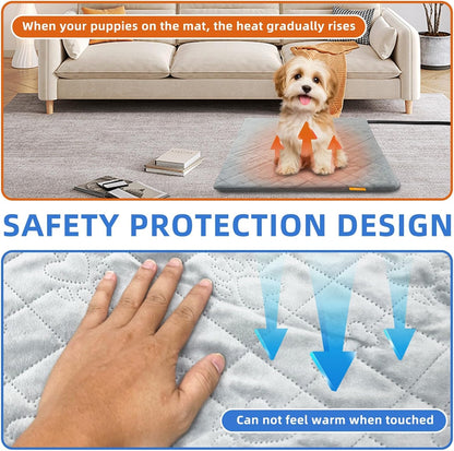Pet Heating Pad for Cats Dogs Electric Heated Bed Waterproof Warming Mat Indoor Outdoor Chew Resistant Cord Adjustable 5 Timer and 6 Level Temperature for Pets Puppy Animals-17.7x17.7in