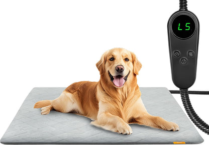 Pet Heating Pad for Cats Dogs Electric Heated Bed Waterproof Warming Mat Indoor Outdoor Chew Resistant Cord Adjustable 5 Timer and 6 Level Temperature for Pets Puppy Animals-17.7x17.7in