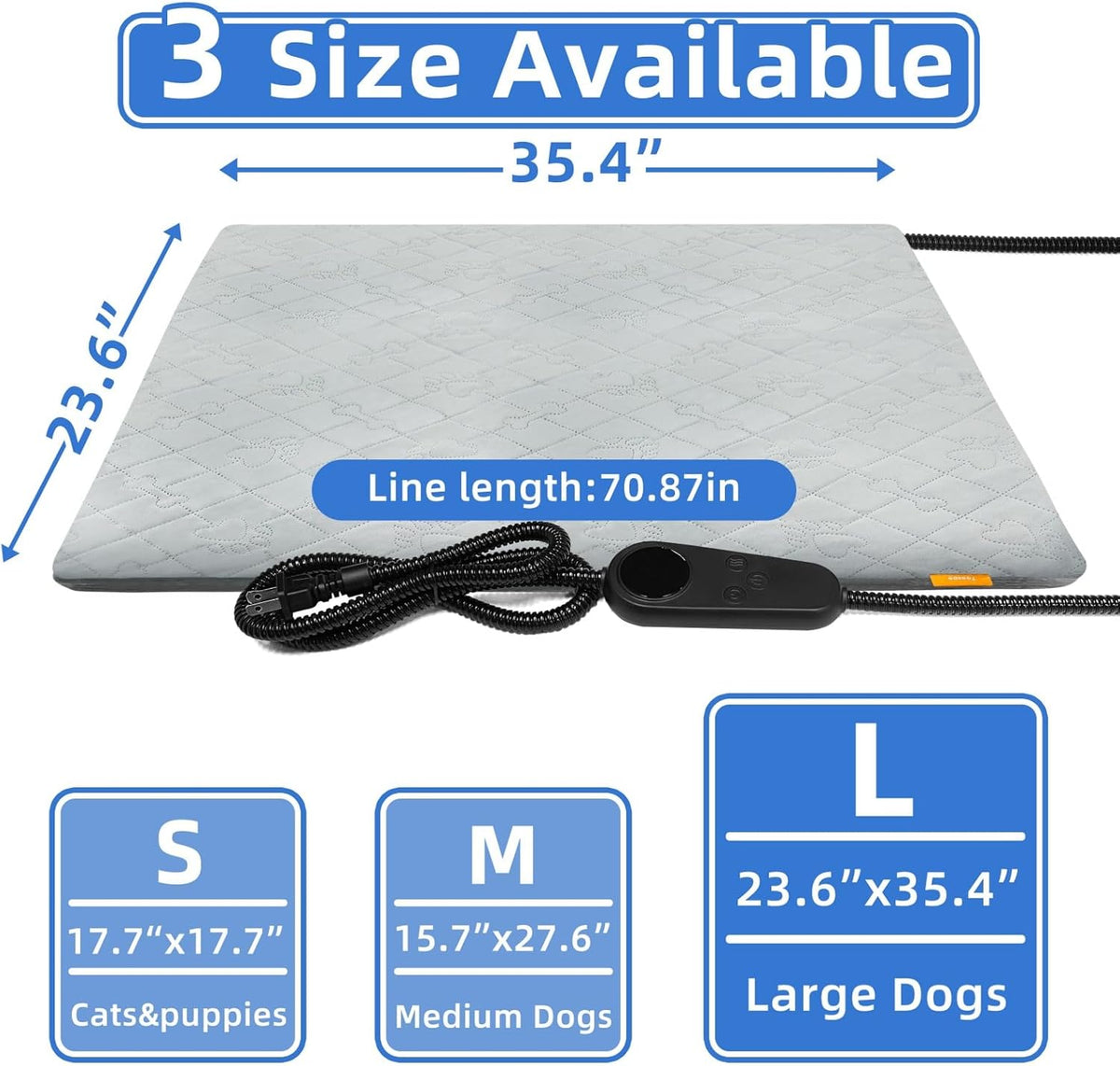 Pet Heating Pad for Cats Dogs Electric Heated Bed Waterproof Warming Mat Indoor Outdoor Chew Resistant Cord Adjustable 5 Timer and 6 Level Temperature for Pets Puppy Animals-17.7x17.7in