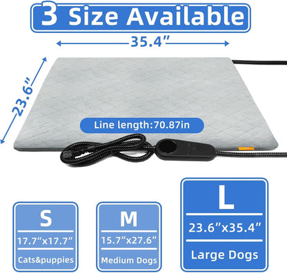 Pet Heating Pad for Cats Dogs Electric Heated Bed Waterproof Warming Mat Indoor Outdoor Chew Resistant Cord Adjustable 5 Timer and 6 Level Temperature for Pets Puppy Animals-17.7x17.7in