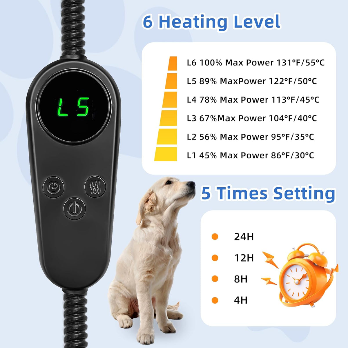 Pet Heating Pad for Cats Dogs Electric Heated Bed Waterproof Warming Mat Indoor Outdoor Chew Resistant Cord Adjustable 5 Timer and 6 Level Temperature for Pets Puppy Animals-17.7x17.7in